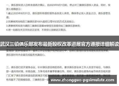 武汉三镇俱乐部发布最新股权改革进展官方通报详细解读